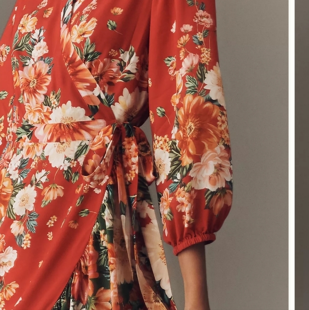 Farm Rio Red Floral Midi Dress Ladies XS S & M - Picture 4 of 7